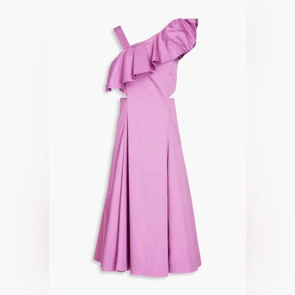 NWT Veronica Beard Beilla Ruffled Cotton Blend Poplin Cutout Midi Dress Purple 2 - Picture 5 of 16
